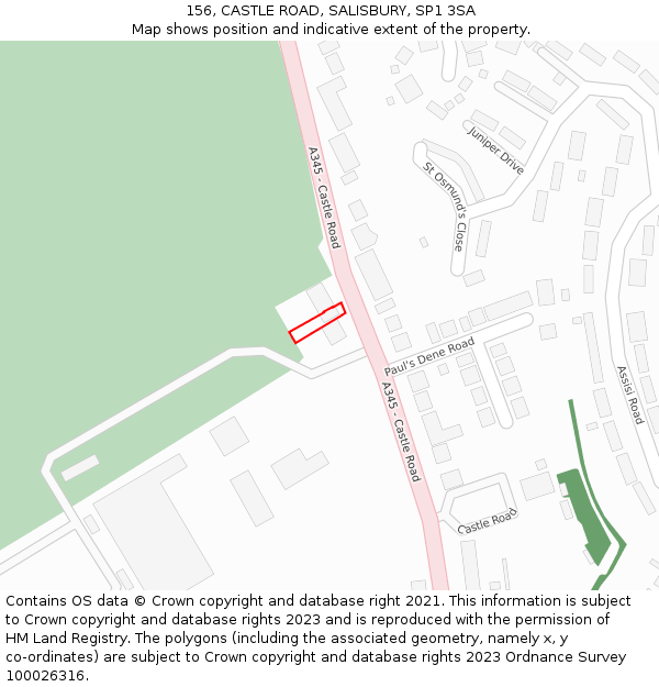 156, CASTLE ROAD, SALISBURY, SP1 3SA: Location map and indicative extent of plot