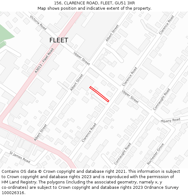 156, CLARENCE ROAD, FLEET, GU51 3XR: Location map and indicative extent of plot