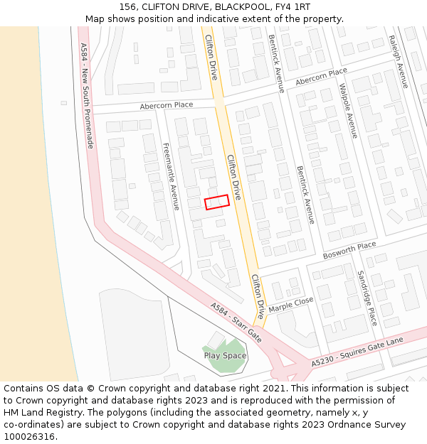 156, CLIFTON DRIVE, BLACKPOOL, FY4 1RT: Location map and indicative extent of plot