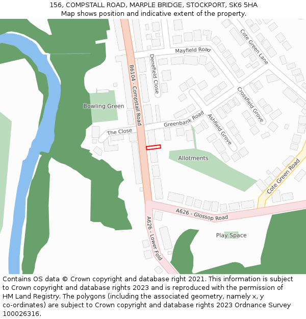 156, COMPSTALL ROAD, MARPLE BRIDGE, STOCKPORT, SK6 5HA: Location map and indicative extent of plot