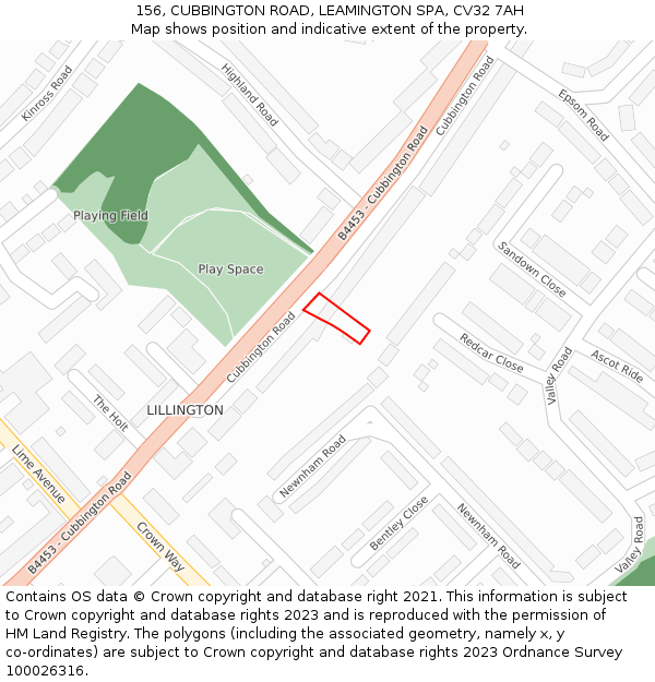 156, CUBBINGTON ROAD, LEAMINGTON SPA, CV32 7AH: Location map and indicative extent of plot