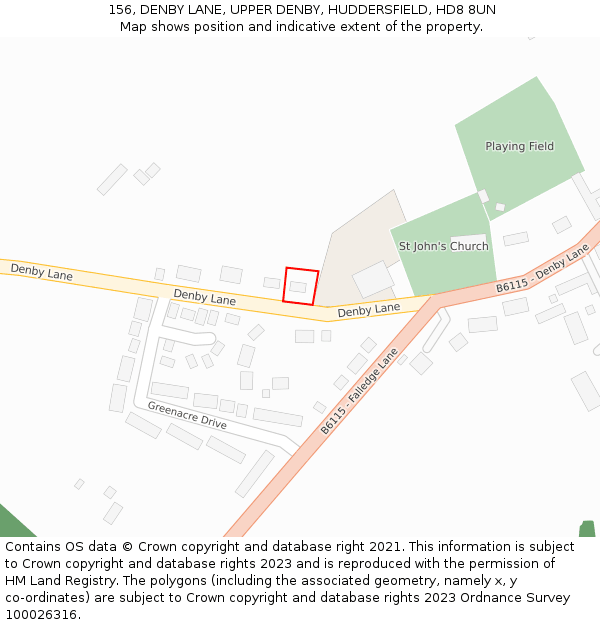 156, DENBY LANE, UPPER DENBY, HUDDERSFIELD, HD8 8UN: Location map and indicative extent of plot