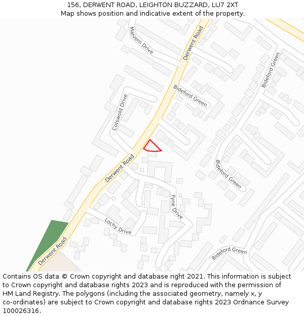 156, DERWENT ROAD, LEIGHTON BUZZARD, LU7 2XT: Location map and indicative extent of plot