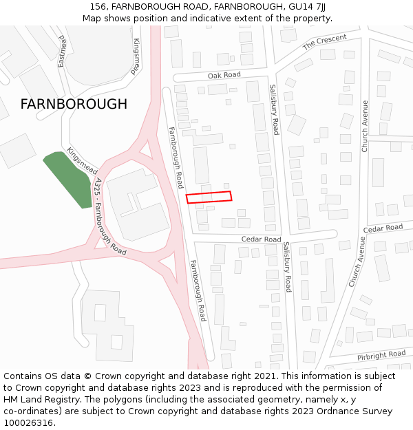 156, FARNBOROUGH ROAD, FARNBOROUGH, GU14 7JJ: Location map and indicative extent of plot