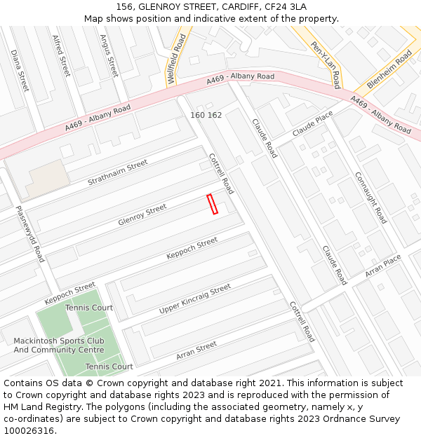 156, GLENROY STREET, CARDIFF, CF24 3LA: Location map and indicative extent of plot