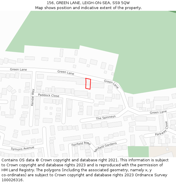 156, GREEN LANE, LEIGH-ON-SEA, SS9 5QW: Location map and indicative extent of plot