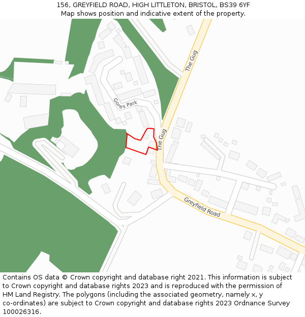 156, GREYFIELD ROAD, HIGH LITTLETON, BRISTOL, BS39 6YF: Location map and indicative extent of plot
