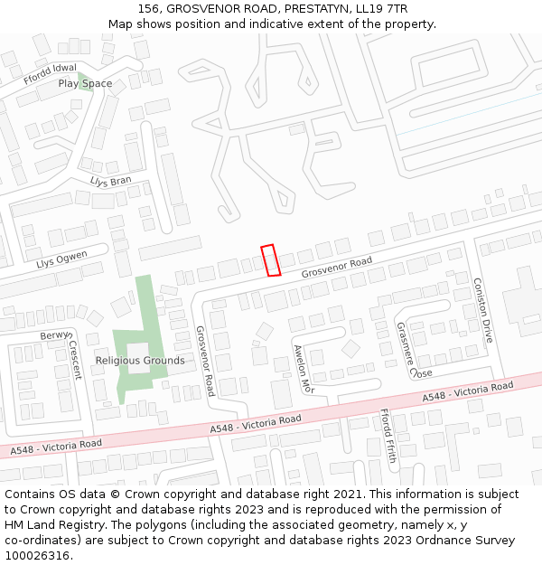 156, GROSVENOR ROAD, PRESTATYN, LL19 7TR: Location map and indicative extent of plot