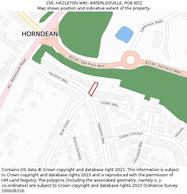 156, HAZLETON WAY, WATERLOOVILLE, PO8 9DZ: Location map and indicative extent of plot