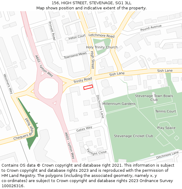 156, HIGH STREET, STEVENAGE, SG1 3LL: Location map and indicative extent of plot