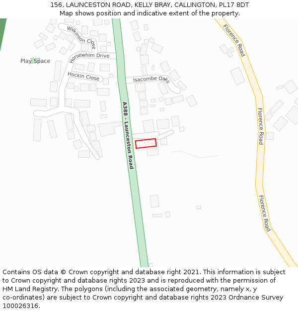 156, LAUNCESTON ROAD, KELLY BRAY, CALLINGTON, PL17 8DT: Location map and indicative extent of plot