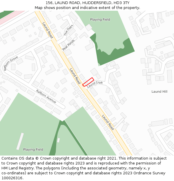 156, LAUND ROAD, HUDDERSFIELD, HD3 3TY: Location map and indicative extent of plot