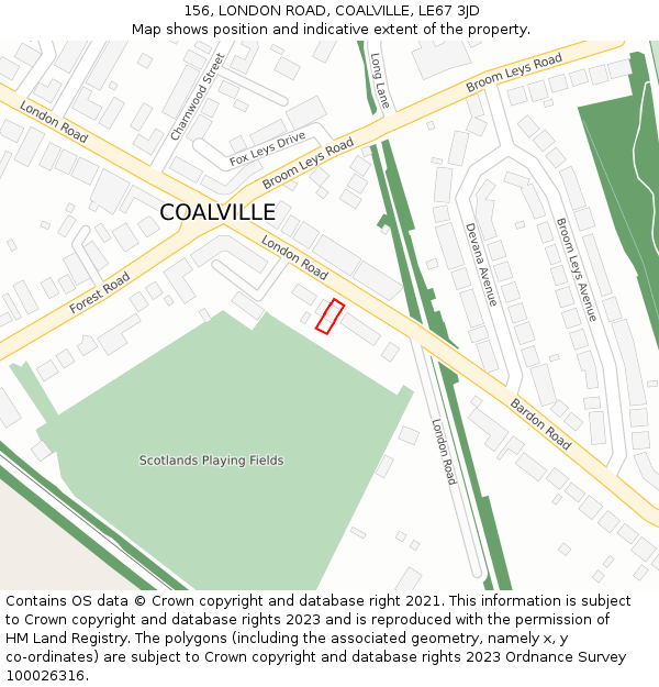 156, LONDON ROAD, COALVILLE, LE67 3JD: Location map and indicative extent of plot