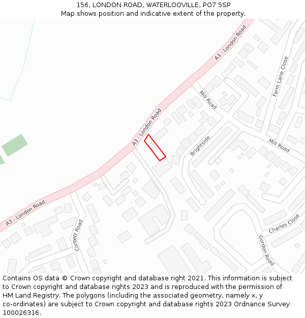 156, LONDON ROAD, WATERLOOVILLE, PO7 5SP: Location map and indicative extent of plot