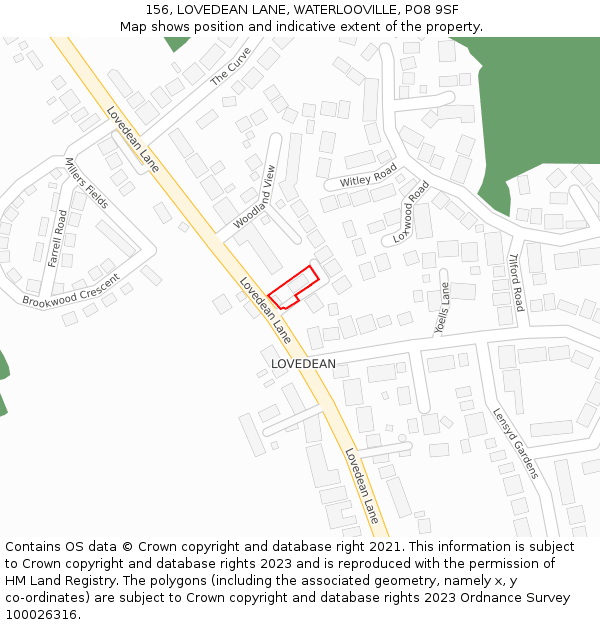 156, LOVEDEAN LANE, WATERLOOVILLE, PO8 9SF: Location map and indicative extent of plot