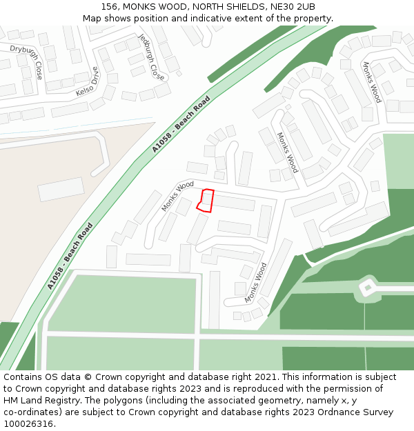 156, MONKS WOOD, NORTH SHIELDS, NE30 2UB: Location map and indicative extent of plot