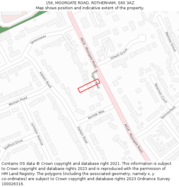 156, MOORGATE ROAD, ROTHERHAM, S60 3AZ: Location map and indicative extent of plot