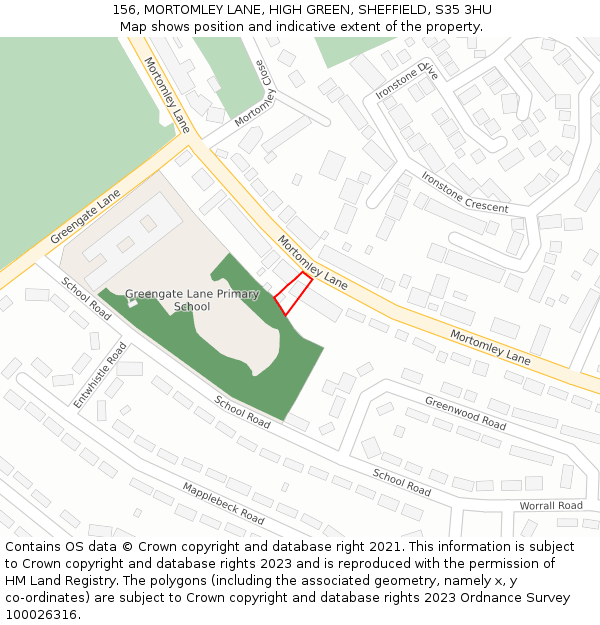 156, MORTOMLEY LANE, HIGH GREEN, SHEFFIELD, S35 3HU: Location map and indicative extent of plot