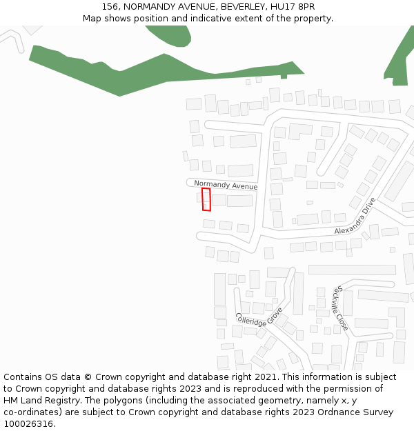 156, NORMANDY AVENUE, BEVERLEY, HU17 8PR: Location map and indicative extent of plot