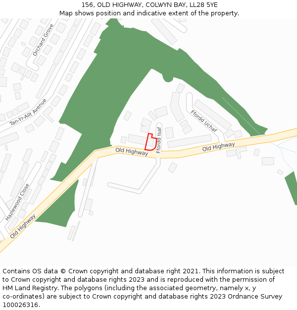 156, OLD HIGHWAY, COLWYN BAY, LL28 5YE: Location map and indicative extent of plot