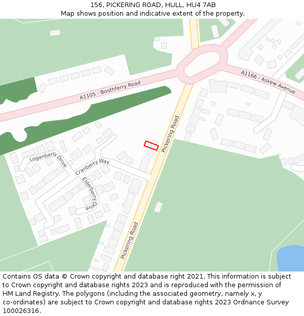 156, PICKERING ROAD, HULL, HU4 7AB: Location map and indicative extent of plot