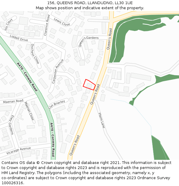 156, QUEENS ROAD, LLANDUDNO, LL30 1UE: Location map and indicative extent of plot