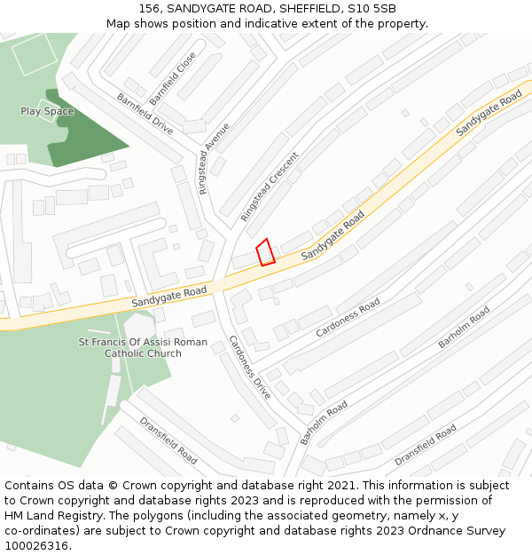 156, SANDYGATE ROAD, SHEFFIELD, S10 5SB: Location map and indicative extent of plot