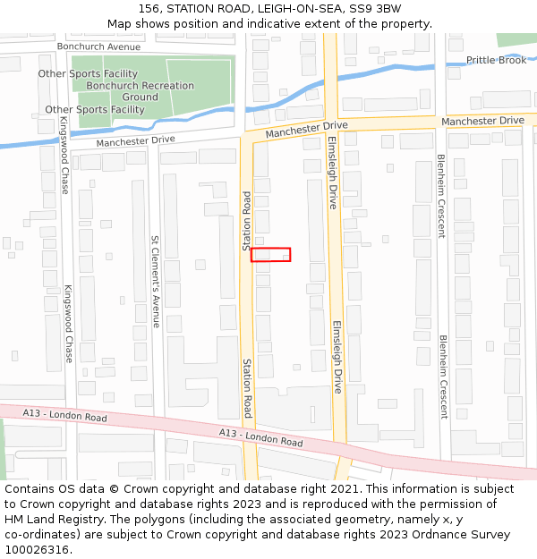 156, STATION ROAD, LEIGH-ON-SEA, SS9 3BW: Location map and indicative extent of plot