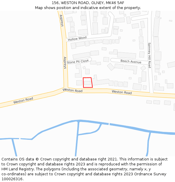 156, WESTON ROAD, OLNEY, MK46 5AF: Location map and indicative extent of plot