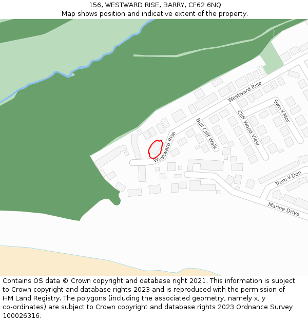 156, WESTWARD RISE, BARRY, CF62 6NQ: Location map and indicative extent of plot