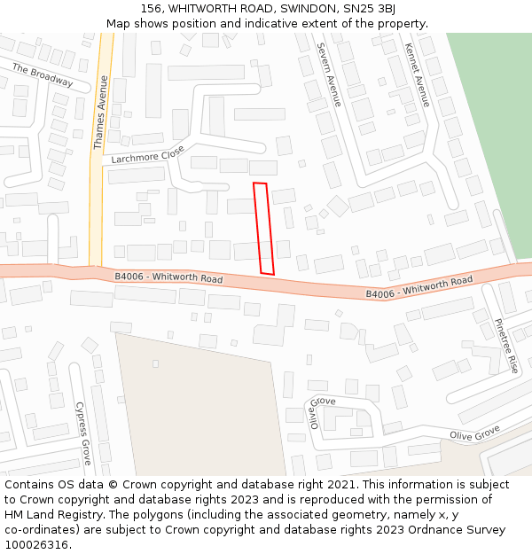 156, WHITWORTH ROAD, SWINDON, SN25 3BJ: Location map and indicative extent of plot