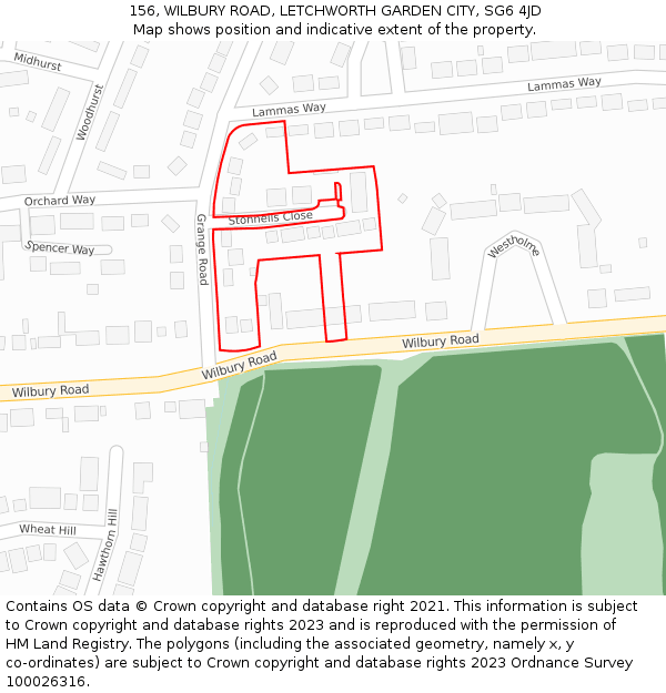 156, WILBURY ROAD, LETCHWORTH GARDEN CITY, SG6 4JD: Location map and indicative extent of plot