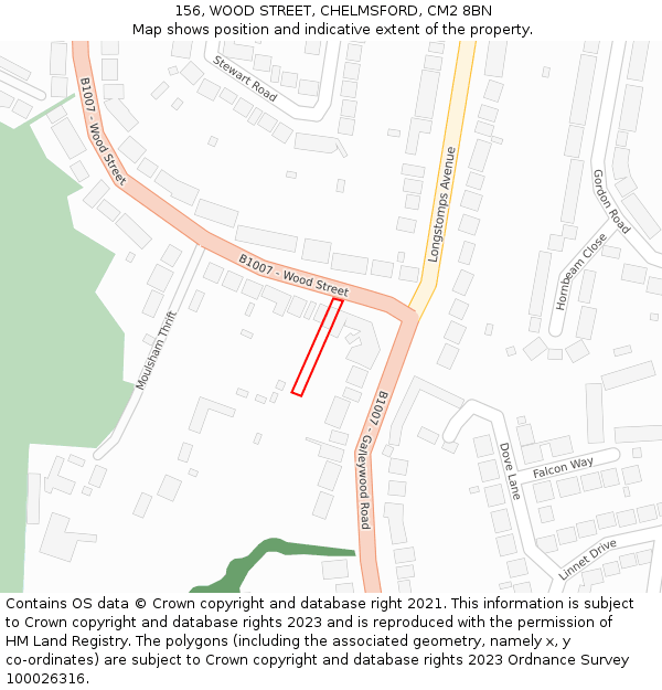 156, WOOD STREET, CHELMSFORD, CM2 8BN: Location map and indicative extent of plot