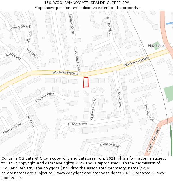 156, WOOLRAM WYGATE, SPALDING, PE11 3PA: Location map and indicative extent of plot