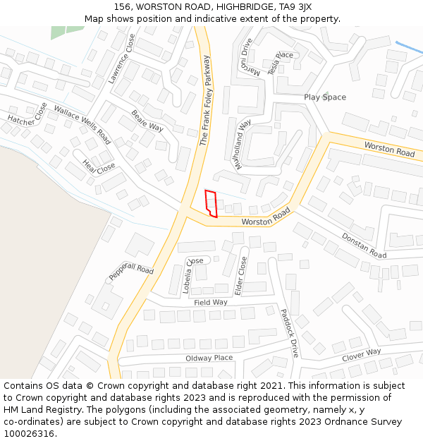 156, WORSTON ROAD, HIGHBRIDGE, TA9 3JX: Location map and indicative extent of plot