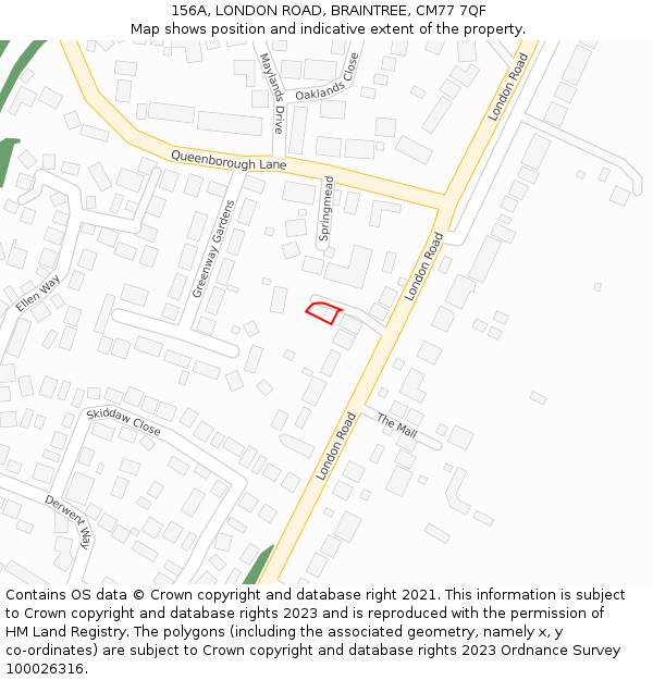 156A, LONDON ROAD, BRAINTREE, CM77 7QF: Location map and indicative extent of plot