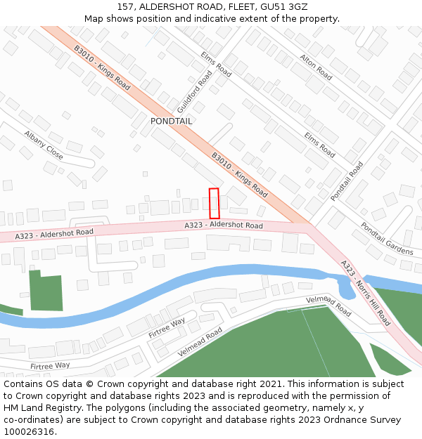 157, ALDERSHOT ROAD, FLEET, GU51 3GZ: Location map and indicative extent of plot