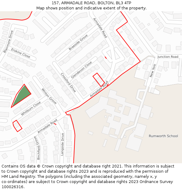 157, ARMADALE ROAD, BOLTON, BL3 4TP: Location map and indicative extent of plot