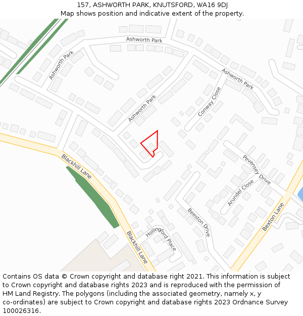157, ASHWORTH PARK, KNUTSFORD, WA16 9DJ: Location map and indicative extent of plot