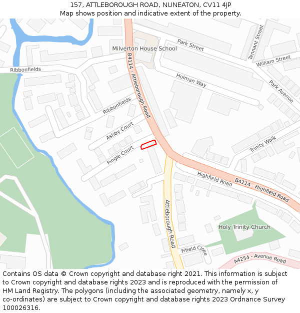 157, ATTLEBOROUGH ROAD, NUNEATON, CV11 4JP: Location map and indicative extent of plot