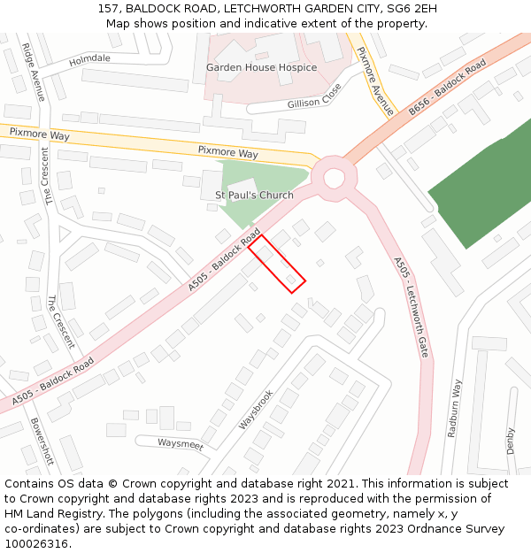 157, BALDOCK ROAD, LETCHWORTH GARDEN CITY, SG6 2EH: Location map and indicative extent of plot