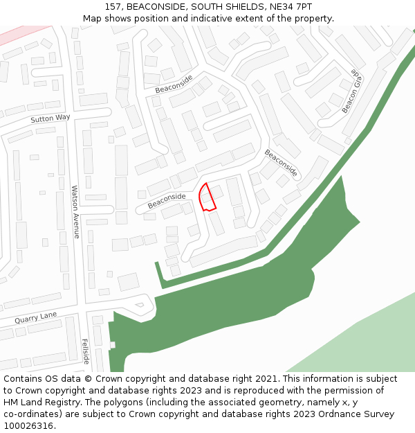 157, BEACONSIDE, SOUTH SHIELDS, NE34 7PT: Location map and indicative extent of plot