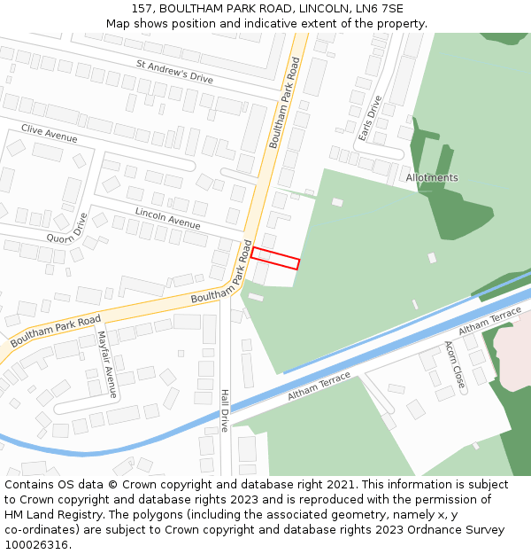 157, BOULTHAM PARK ROAD, LINCOLN, LN6 7SE: Location map and indicative extent of plot