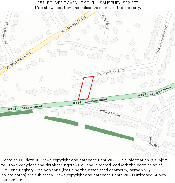 157, BOUVERIE AVENUE SOUTH, SALISBURY, SP2 8EB: Location map and indicative extent of plot