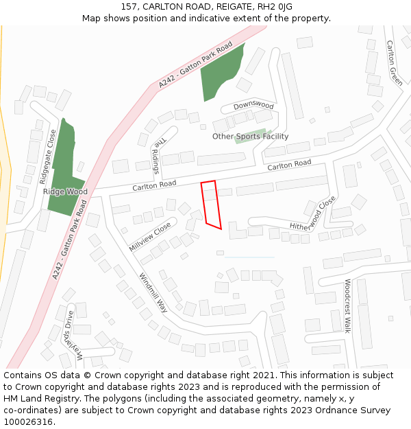 157, CARLTON ROAD, REIGATE, RH2 0JG: Location map and indicative extent of plot
