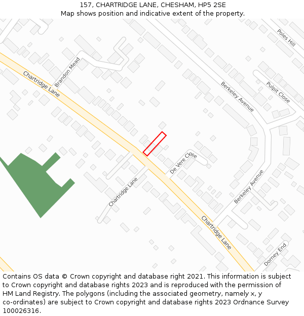 157, CHARTRIDGE LANE, CHESHAM, HP5 2SE: Location map and indicative extent of plot