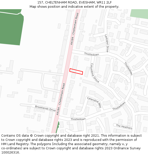 157, CHELTENHAM ROAD, EVESHAM, WR11 2LF: Location map and indicative extent of plot