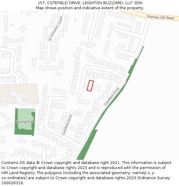 157, COTEFIELD DRIVE, LEIGHTON BUZZARD, LU7 3DN: Location map and indicative extent of plot