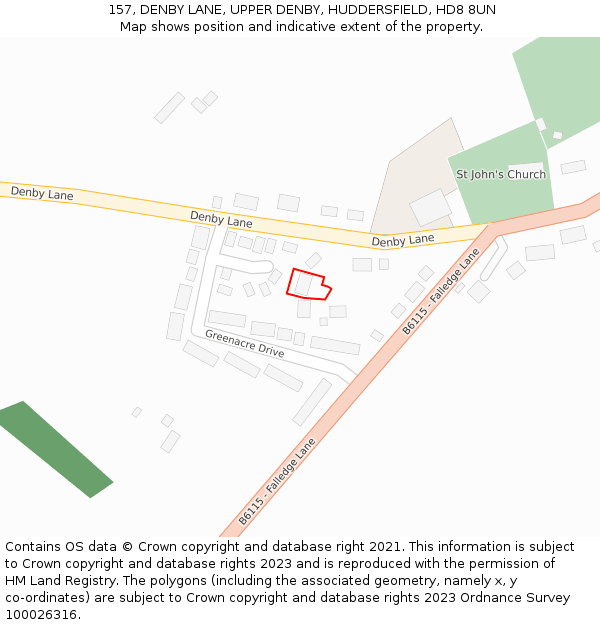 157, DENBY LANE, UPPER DENBY, HUDDERSFIELD, HD8 8UN: Location map and indicative extent of plot