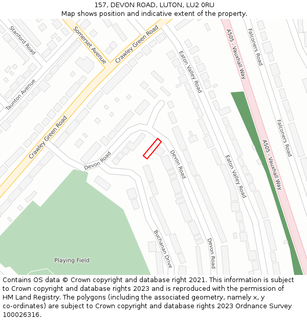 157, DEVON ROAD, LUTON, LU2 0RU: Location map and indicative extent of plot